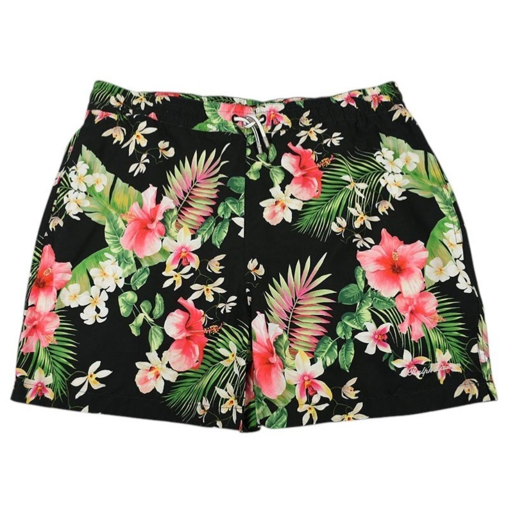 Ralph Lauren Purple Label Black Hibiscus Floral Lined Swim Trunks Medium Nwt